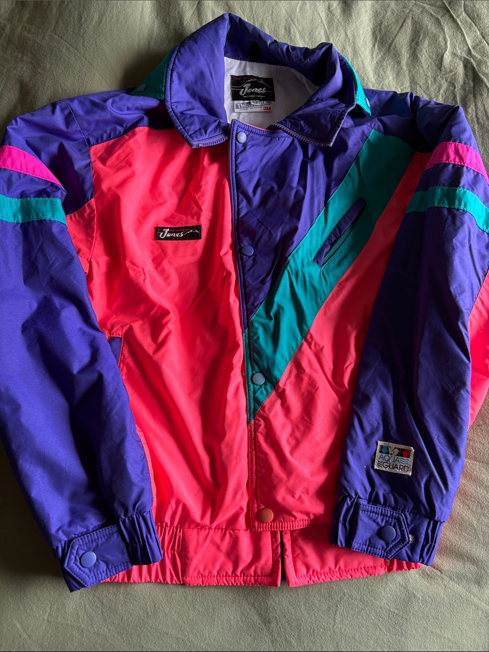 Vintage 80s 90s Jones Vancouver Ski Jacket Colorblock Thinsulate Retro Neon